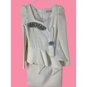 Womens Blingor White Scuba Bling Embellished Peplum Dress Size Small 4/6 5203